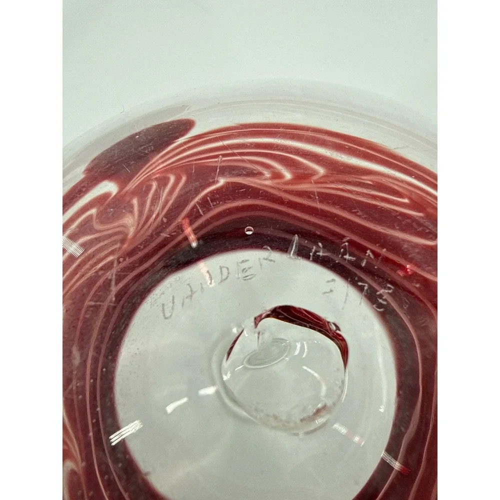 Vanderlaan Glass Decanter Red White Swirl Hand Blown Art Glass Stopper